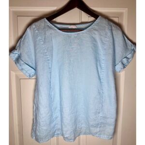 Pure Jill Light‎ Blue 100% Linen Short Sleeve Lagenlook oversized Casual Top XS